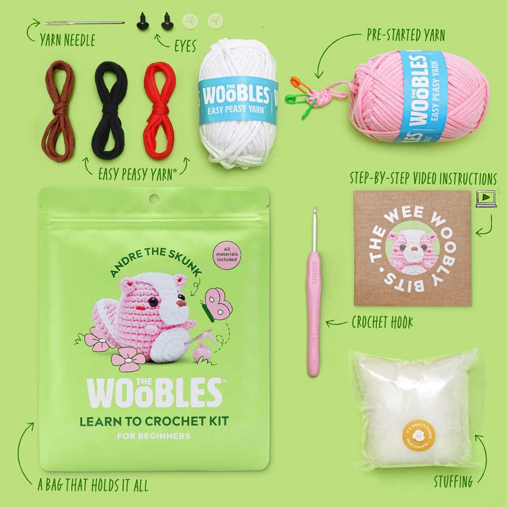 Woobles Pink Andre the Skunk Crochet Kit