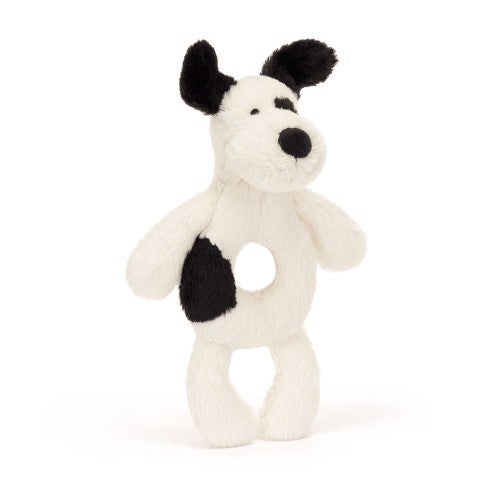 Bashful Black & Cream Puppy "Rufferty" Ring Rattle